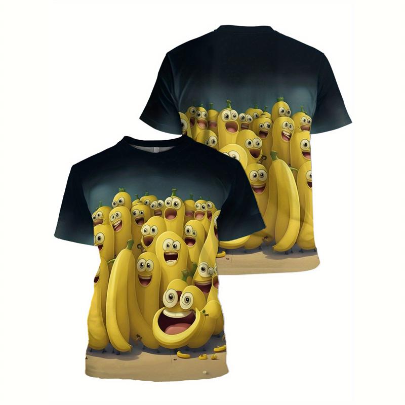 

Summer Round Neck Cartoon Fruit Banana Pattern 3D Print Top Fashionable Casual Short Sleeved Men s and Women s Unisex T-shirts XL