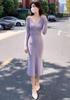 Knit Autumn Long Sleeve Camisole Long Knit Slimming Solid Elegant [Vilaria] Women's Dress, Dress, Dress, V-Neck, Winter, Effect, Color, Stylish,