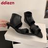Open Toe Footwear Low Heel Modern Women Ankle Booties Shoes Stretch Female Heeled Sandals Boots Shoes For Ladies Black