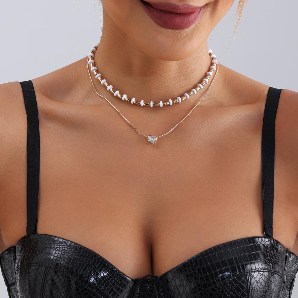 Accessories, Double Beaded Acrylic Mixed And Matched Metal Love Necklace Women, Premium Clavicle Necklace