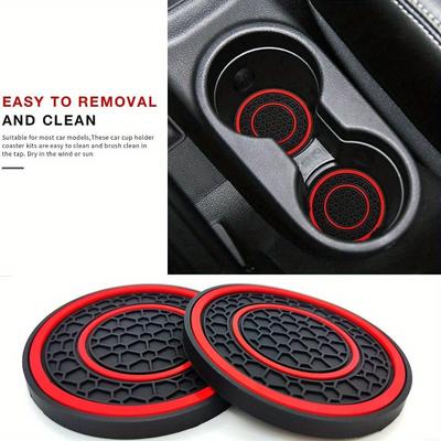Premium Silicone Car Cup Holder Coasters - Anti-Slip, Dustproof, Easy Clean - Universal Fit for Most Vehicles, Red & Black Rubber Material