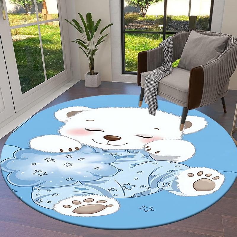 1PC Polar Bear Non-Slip Floor Round Carpet, Office, Family, Bedroom, Large Area Rug Indoor Rugs, Durable PolyesterH0375