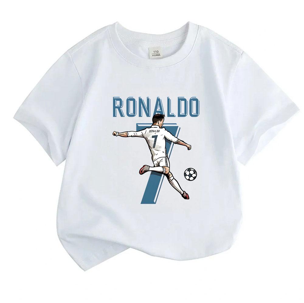 Kids Boys Girls 100% Cotton Crew Neck Short Sleeve T-Shirt, Cool Football Player No.7 Print Casual Soft Tee for Sports Daily Wear