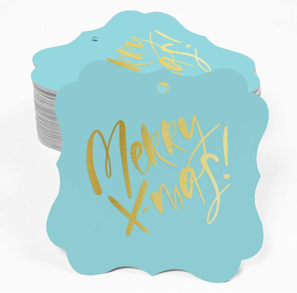 Inkdotpot Pack Of 100 Real Gold Foil Bracket Shape Paper Tags Merry X-Mas Christmas Favor Hang