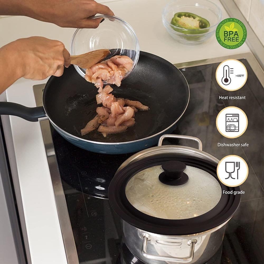 16-22-28-32cm Universal Lid for Pots Pans and Skillets Pot Lid with Heat Resistant Silicone Rim and Tempered Glass