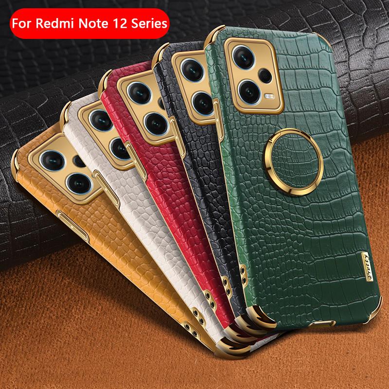 Crocodile Leather Texture Plating Soft Case for Redmi Note 12 Pro Plus 12s Note 12 4G 5G 12C 11S 11 Pro Magnetic Ring Holder Stand Cover