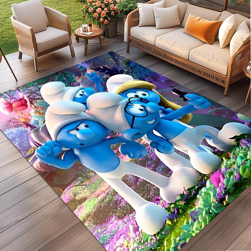 Blue Smurfs Print Rug, Washable Floor Carpet, For Entryway Dorm Laundry Room Office Study, Home Decor Birthday Christmas Gift