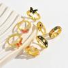 7Pcs/Set Rhinestone Enamel Finger Rings Camellia Flower Irregular Rings Flower Ring Set  Wedding