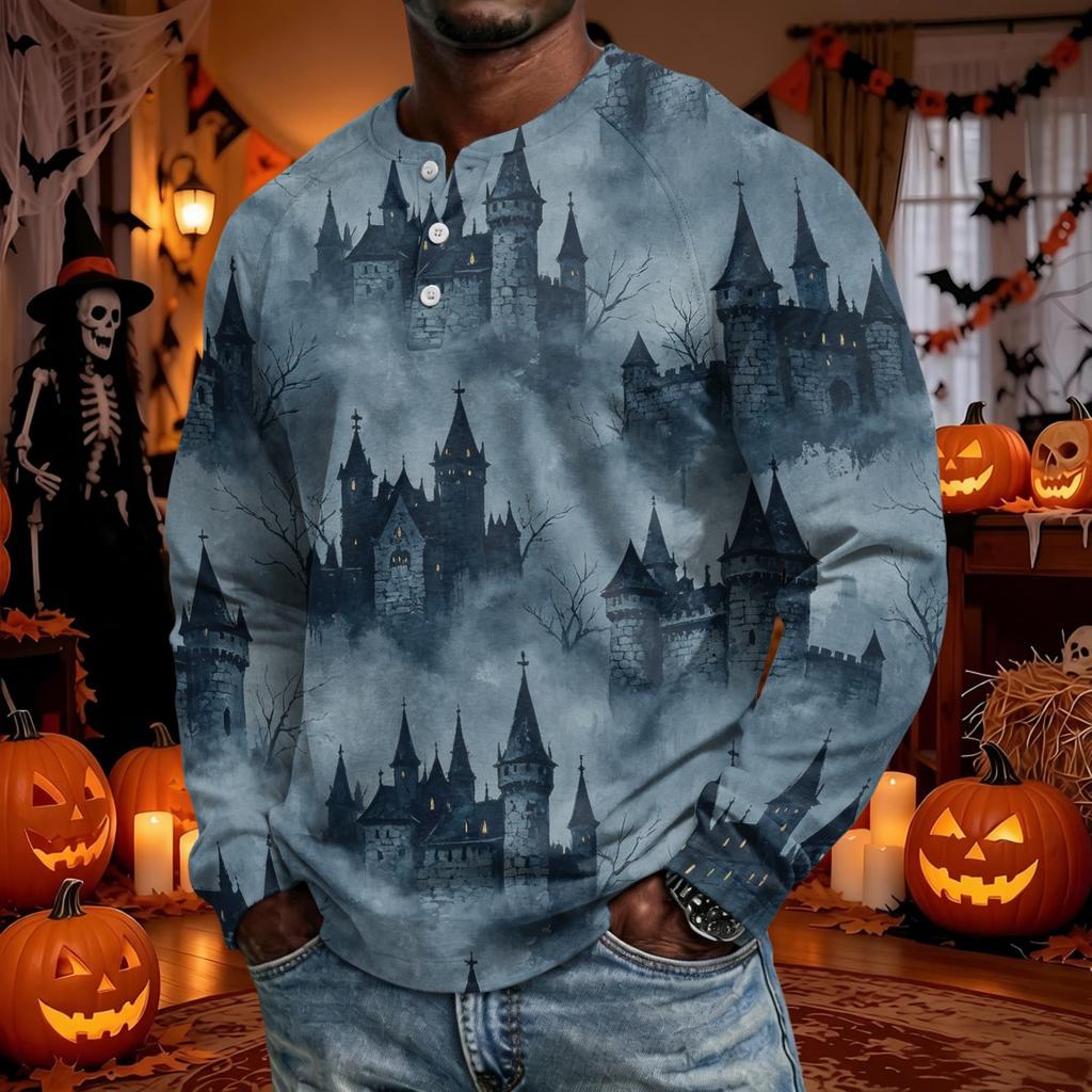 Men's Long Sleeve Shirt Loose Fit Casual Top for Halloween