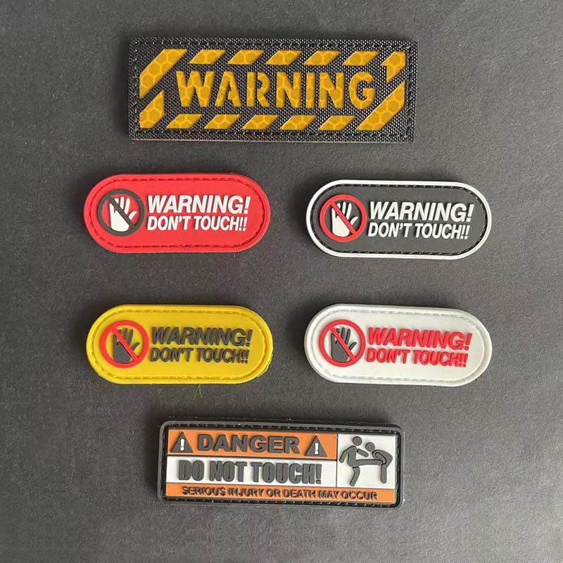 WARNING!DON'T TOUCH! PVC Applique Emblem Glow In Dark,Tactical Patch with Hook,Luminous Sticker Morale Badge For Helmet,Backpack