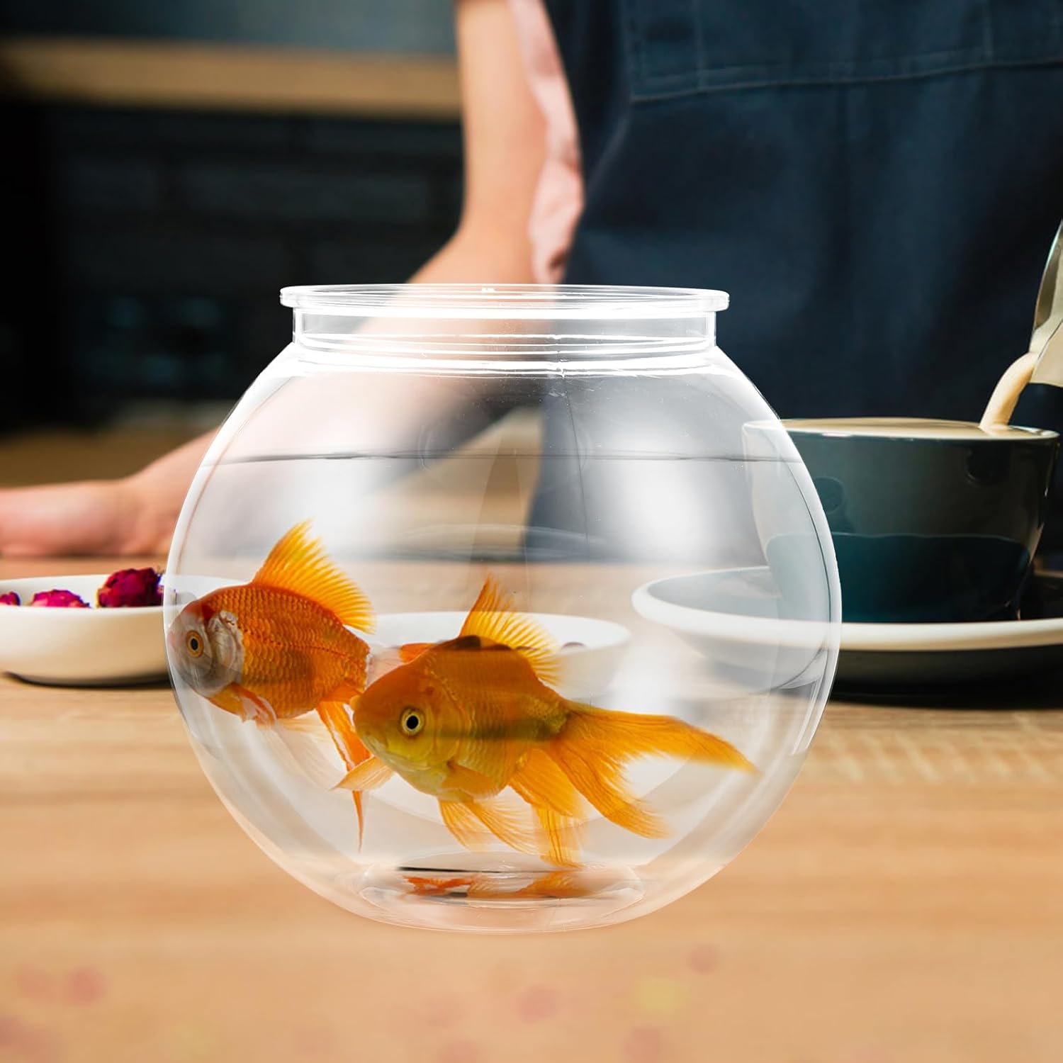 Plastic Fish Bowl, Aquarium Fish Tank Round Goldfish Tank Betta Fish Bowl Plant Holder Impact-Resistant Plastic for Betta Fish Aquarium, Home décor