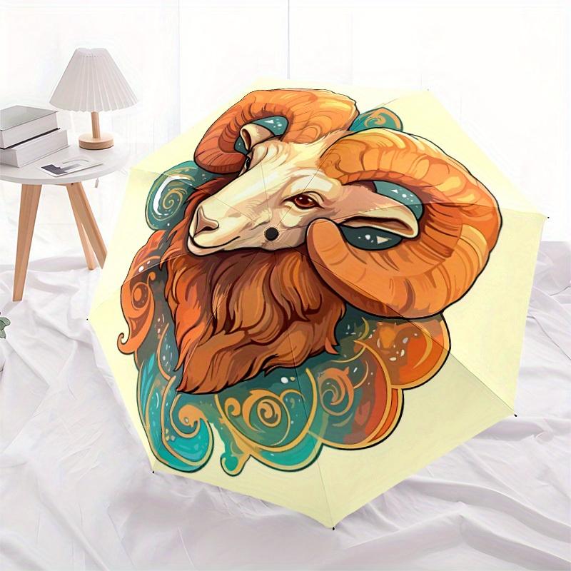 1pc Zodiac Ram Automatic Open/Close Umbrella, Portable Folding Umbrella for Travel, Themed Events, It is suitable as a gift for various festivals, Out