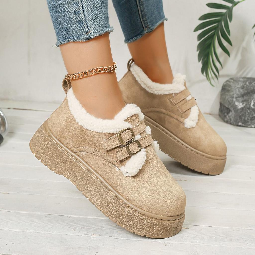 Fashion Versatile Double Buckle Retro Women's Birkenstocks 2025 Autumn and Winter New Thick-soled Plush Cotton Shoes Women's