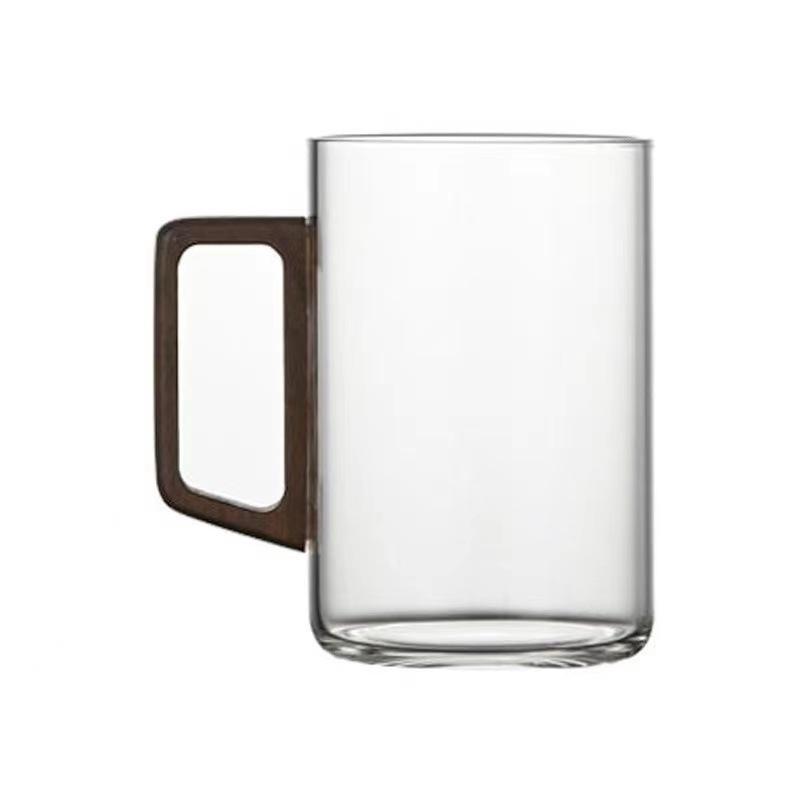 High Borosilicate Glass Tea Cup with Walnut Wood Handle High Temperature Resistance Whiskey Glass Large Capacity Tea Making Cup
