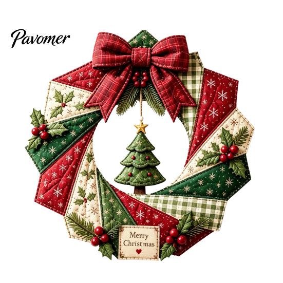 DIY Patchwork Craft Supplies Wreath Kit, Christmas Sewing Seasonal Patterns, Farmhouse Style Crafts Fabric Kit for Adults, Front Door Wall Decor