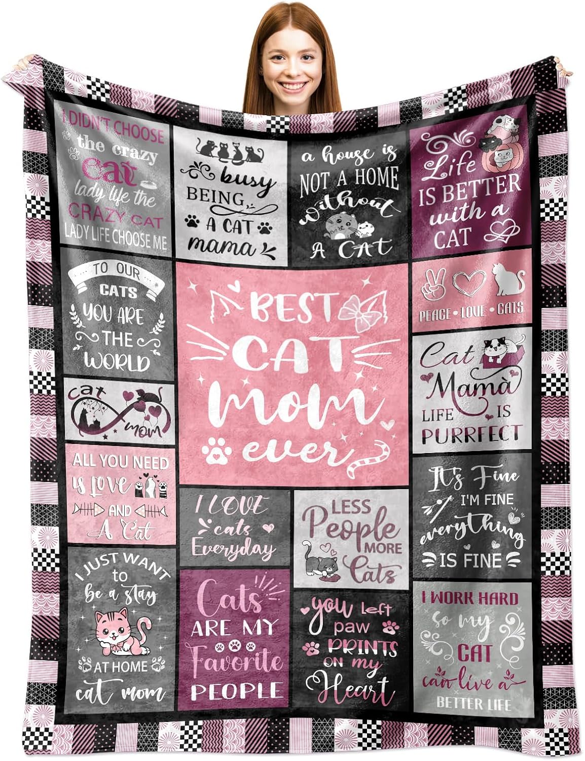 Cat Mom Blanket Gifts for Cat Lover Soft Flannel Throw Blanket Cats Gifts for Women Cats  Couch Bedding 75X95CM