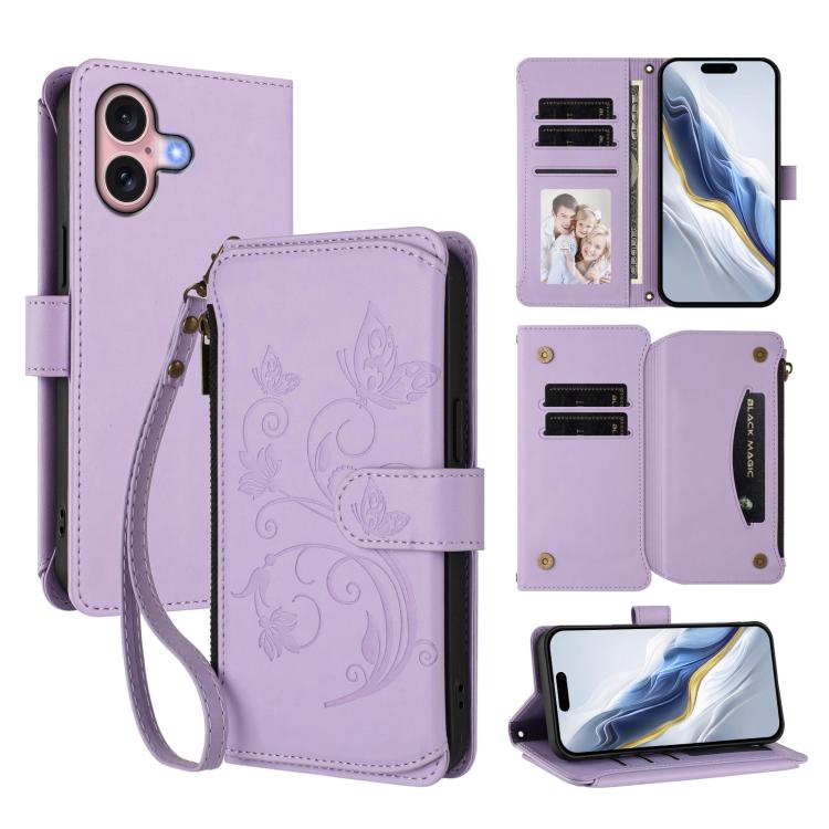Butterfly Love Flower Multi-card Zipper Wallet Leather Phone Case