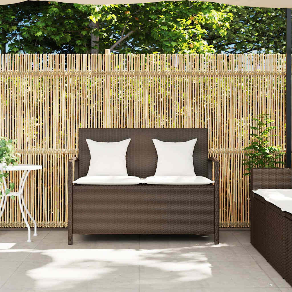 Garden Bench with Storage and Cushion Brown Polyrattan