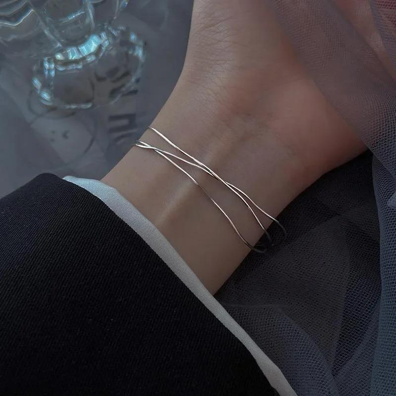 925 Silver Multi Layer Coil Bracelets for Women Girls Simple Design Snake Chain Bangles Fashion Party Jewelry Gifts