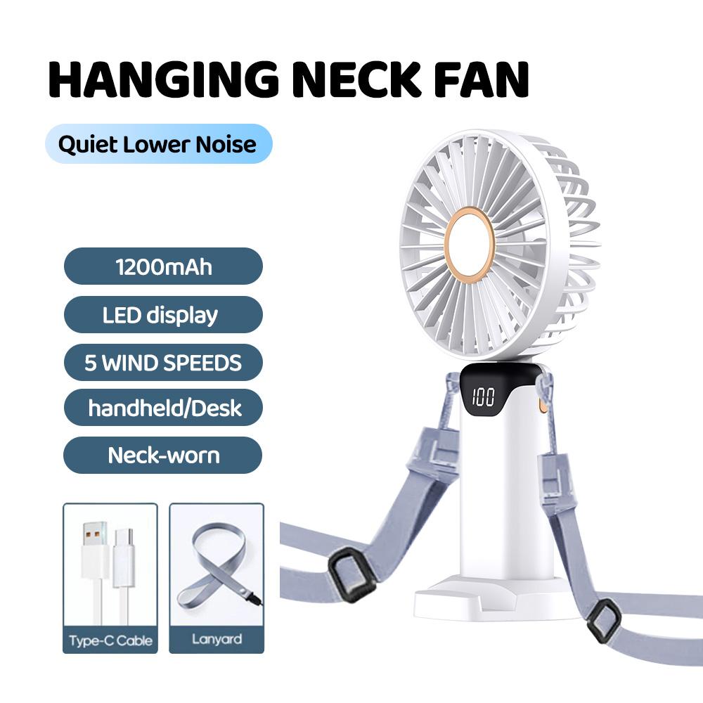 Handheld Mini Foldable Fan with Lanyard 5-speed Adjustable Wind Phone Stand High Speed Desktop Fan Rechargeable Hangin Neck Fans