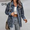 Damska wiosna jesień cienka koszula płaszcz z klapami z długim rękawem jednorzędowa lampart patchworkowy kolor luźna kurtka znosić