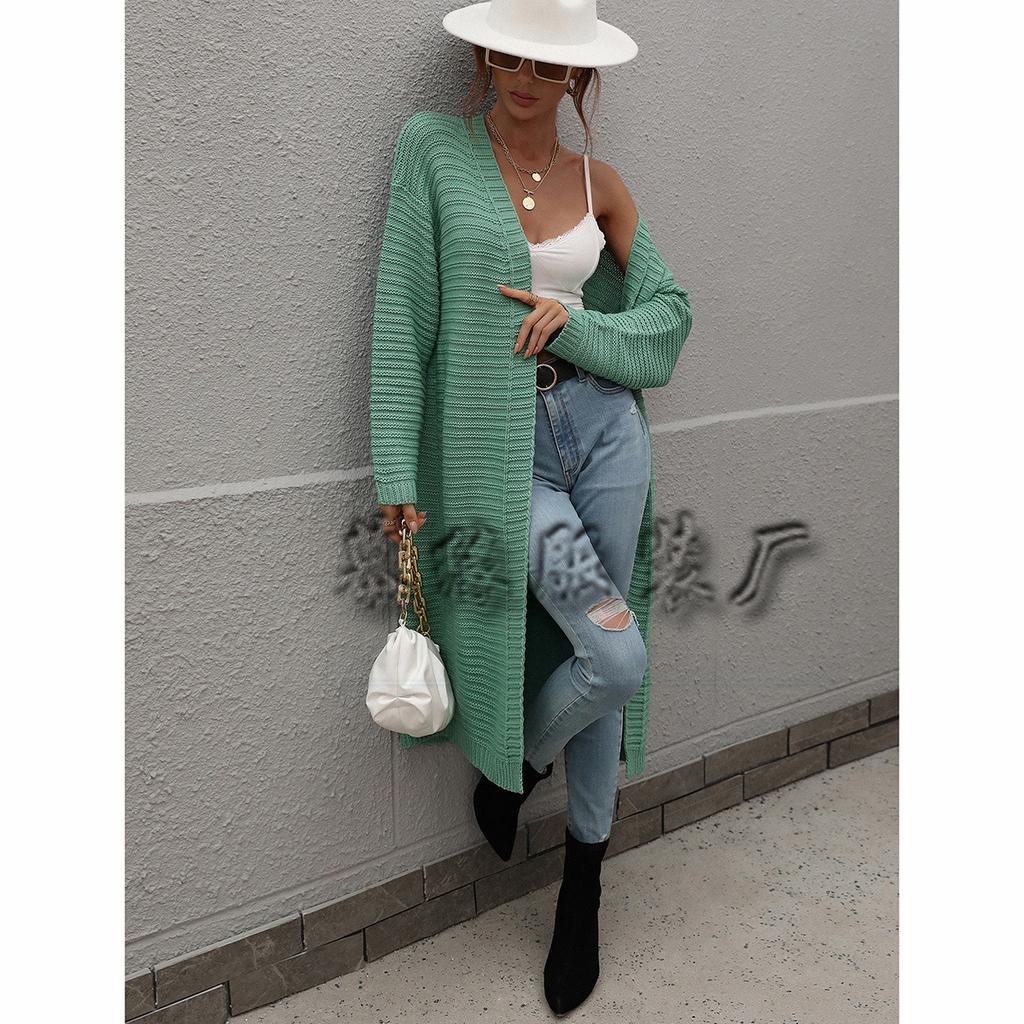 Autumn and winter long cardigan solid color European beautiful women's knitted women's cardigan sweater women