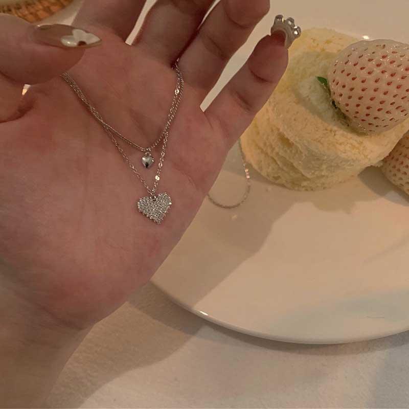 Kpop Heart Necklace French Lucky Bean Love Clavicle Chain Korean Simple Female Double Layer Necklace Female Pendant for Women