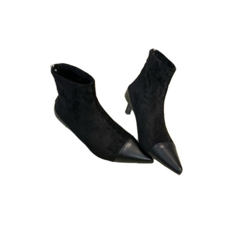 Low-heeled Short Boots Women's New 2025 Autumn and Winter Suede Boots Thin Women's Boots Square-toed Short Boots Design Sense Martin Boots