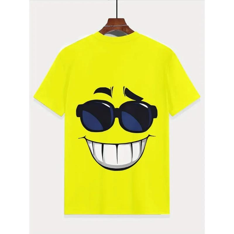 Summer Round Neck Cartoon Face Graphic 3D Print T-shirts Fashionable Casual Short Sleeved Men's T-shirts