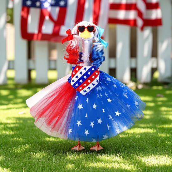 Patriotic Porch Goose Outfits 4th of July Lawn Goose Clothes with Tutu Skirt