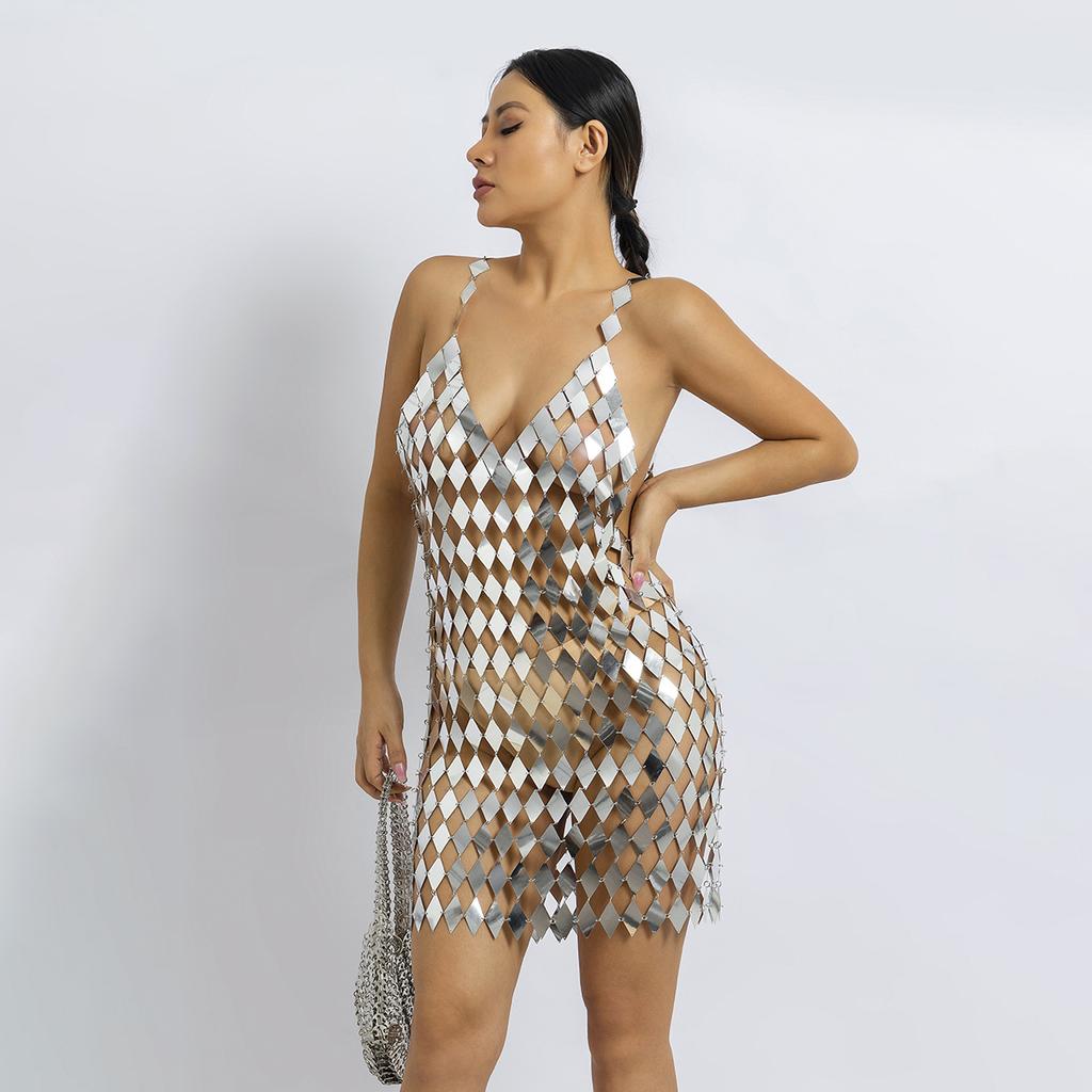 Accessories, simple geometric sequined body chain, personalized street shooting rhombus hollow handmade clothing women