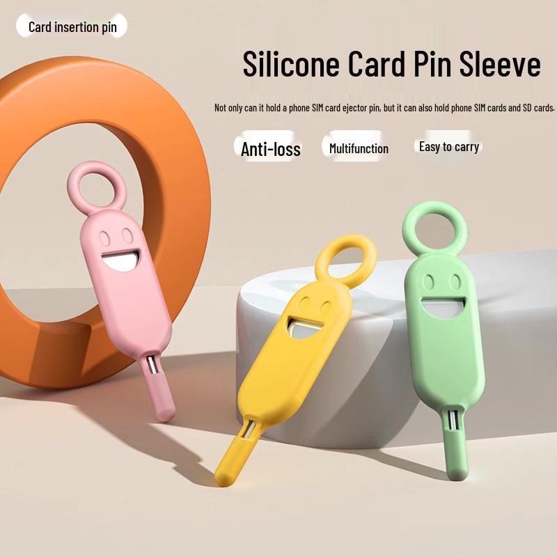 Silikonová klíčenka s držákem na špendlík pro vyjmutí SIM karty - Kompatibilní s Apple, Huawei, Mi, Proti ztrátě, Multifunkční, Přenosná.