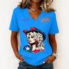 Women's Trendy Casual V-Neck Short Sleeve Letter Print Pullover Top for Everyday Wear