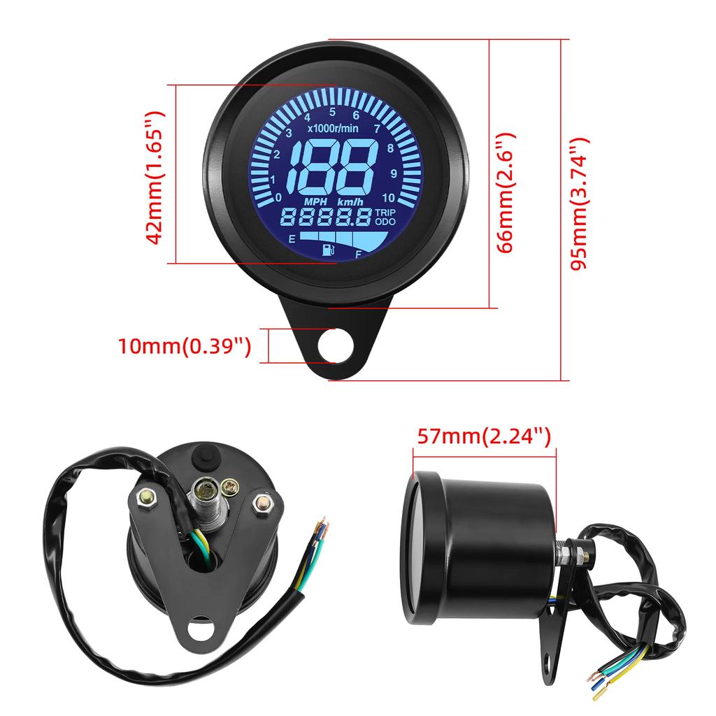 0-10000 R/min Retro Motorcycle Tachometer 7 Color LED Digital Speedometer LCD Odometer TRIP Fuel Meter Scooter ATV Meter Motor