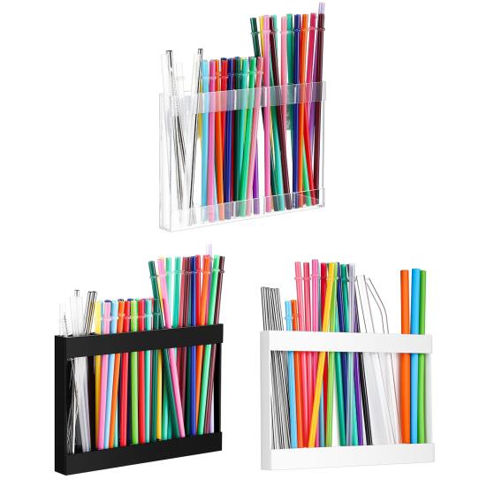 Acrylic Straw Holder with Double Sided Adhesive Tapes Transparent Reusable Tumbler Straw Organizer Storage Container