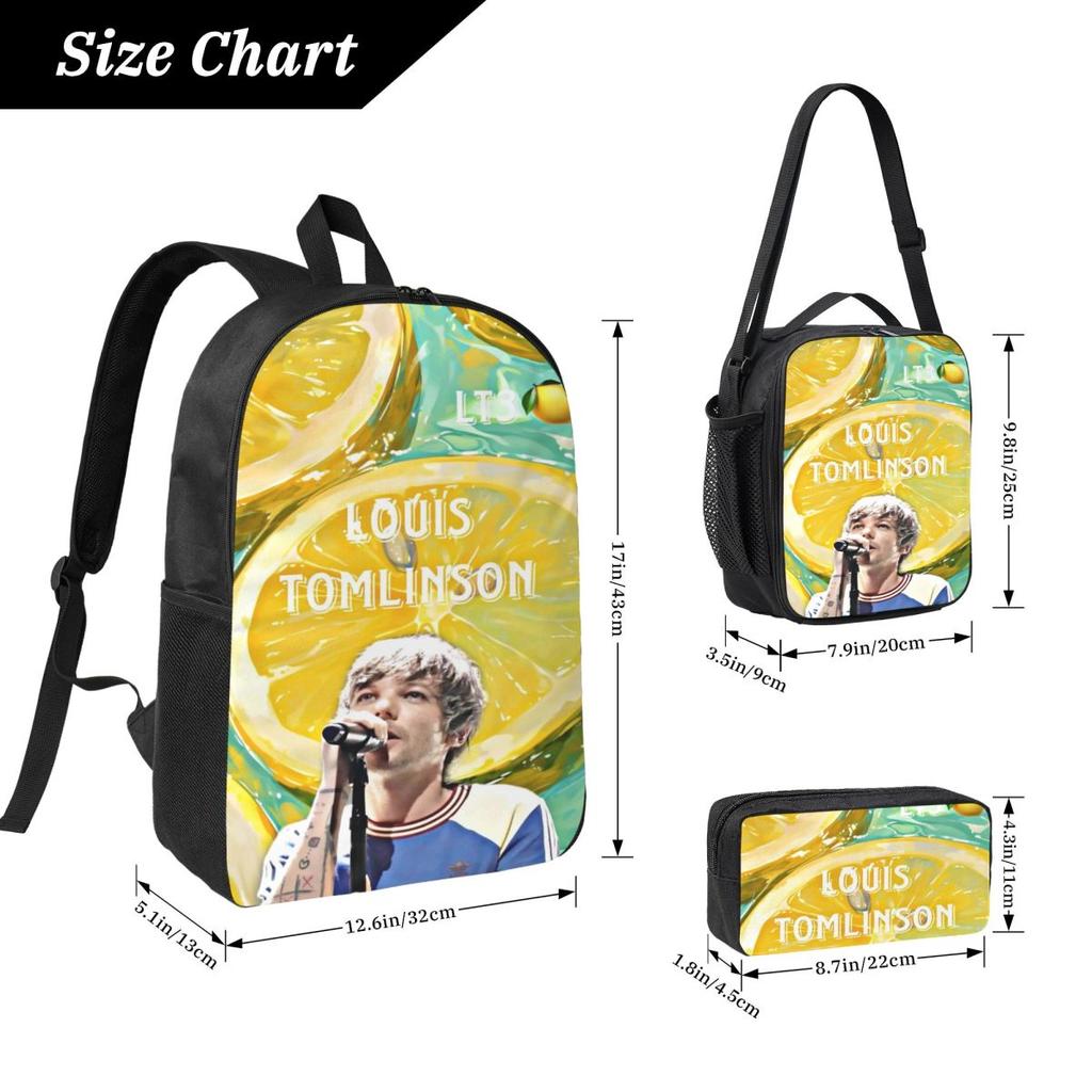 3Pcs Louis Tomlinsons Lemonade Tour 2025 Theme Backpack Set for Boy Girl Pencil Boxes Bookbag Sets with Lunch Box For School