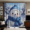 2pcs set HD cute winter bear decorative curtain Blue tie digital printed curtain Home decoration style decoration living room