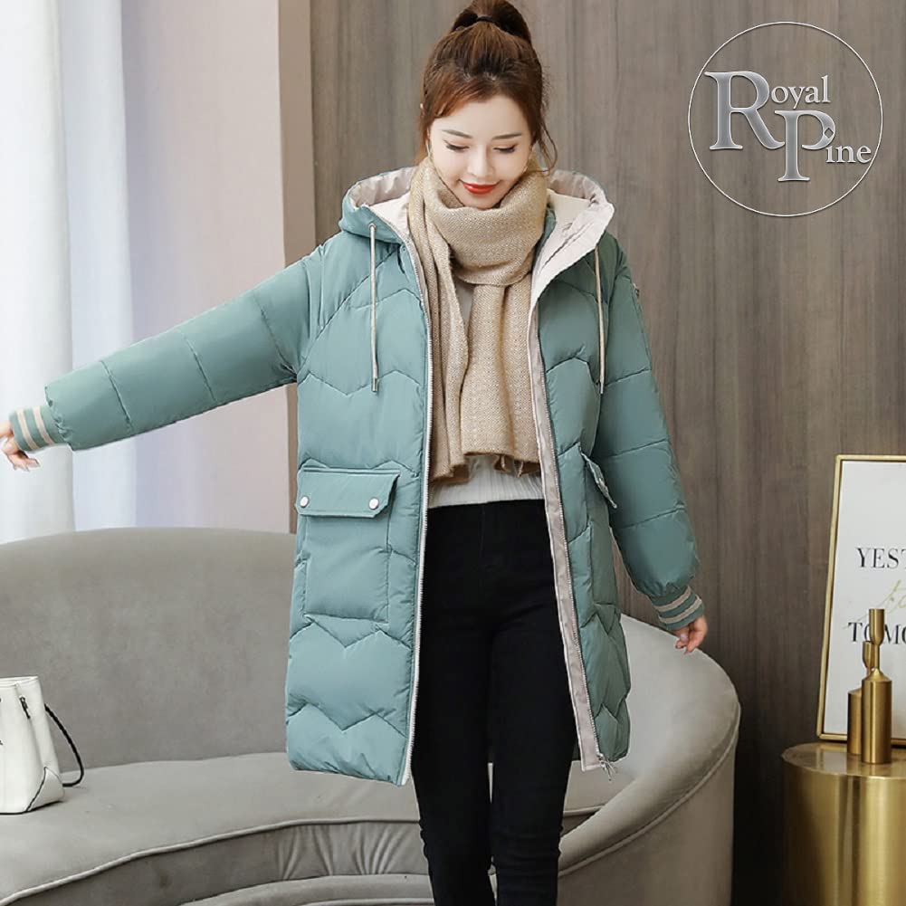 Royal Pine Padded Down Loose Winter Outerwear Women's Coat, Mid-Length, Hooded, Fit, (2XL, Blue-Green)
