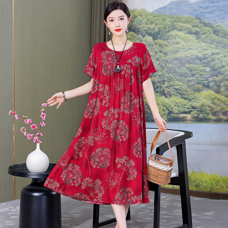 Letní dámské šaty nadměrných velikostí s lehkým, zralým a elegantním vzhledem, v prémiovém a elegantním stylu