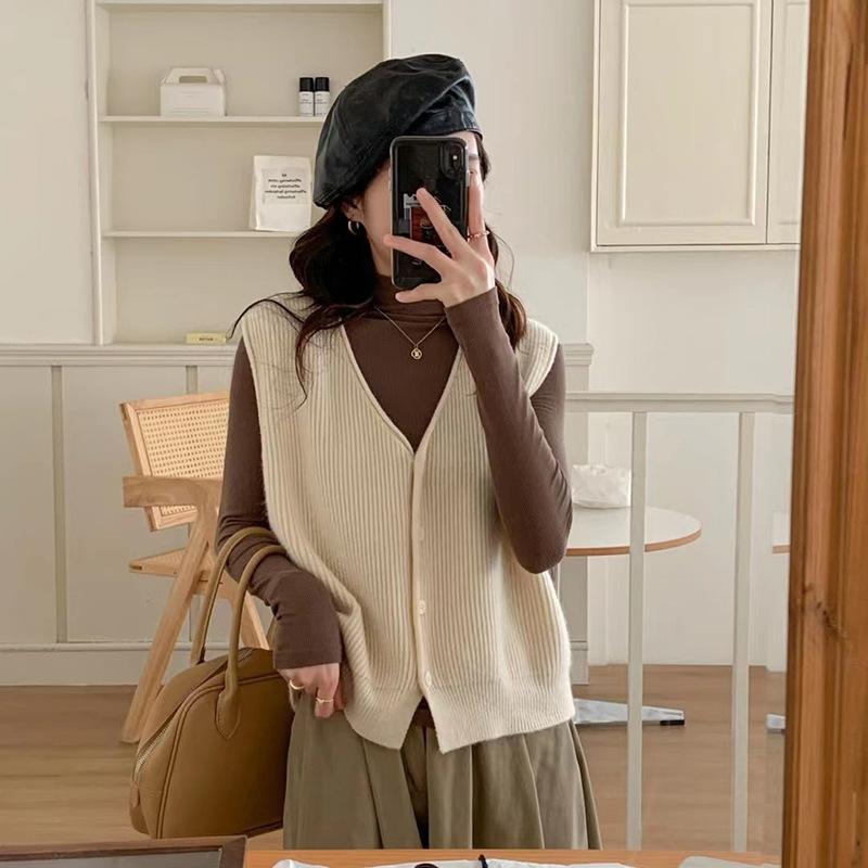 Pulover de damă, de toamnă și iarnă, cu decolteu în V, tricotat la un singur piept