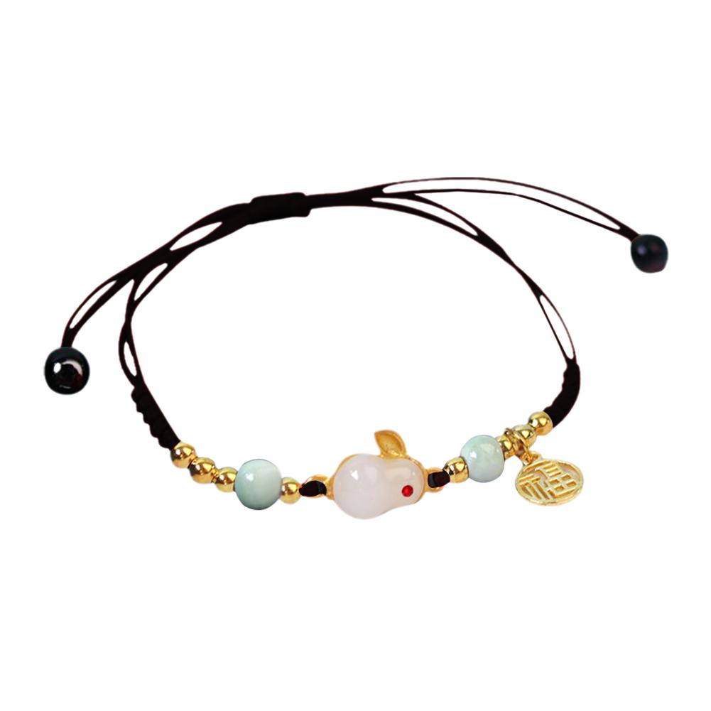 Jade Rabbit Bracelet Women Handmade Red Black Rope Charm New Year Lovers Bracelets Jewelry Frie R9D0