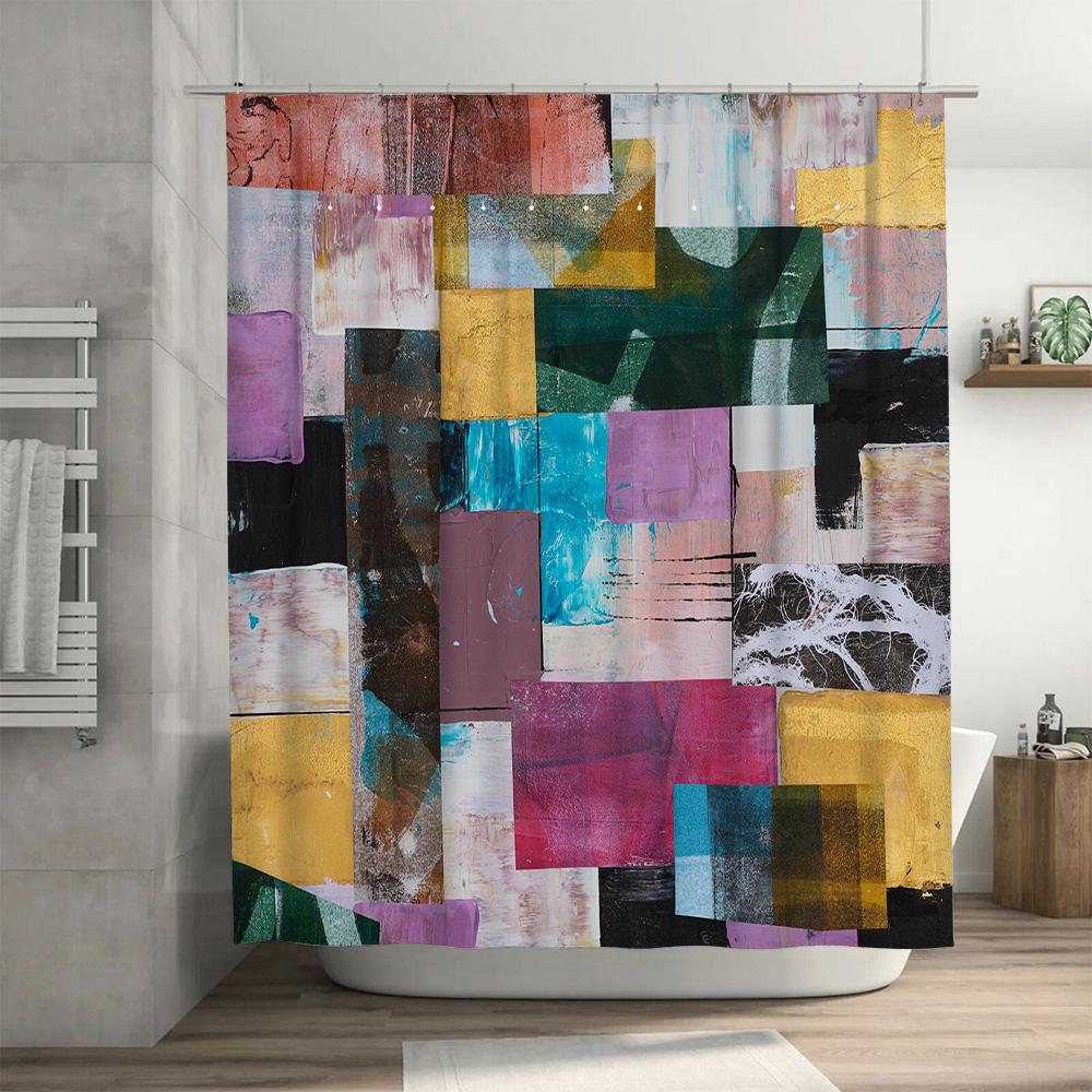 Abstract Colorful Artwork Shower Curtain Set for Bathroom Decor Modern Design Water-resistant Fabric Various Size Options Availa