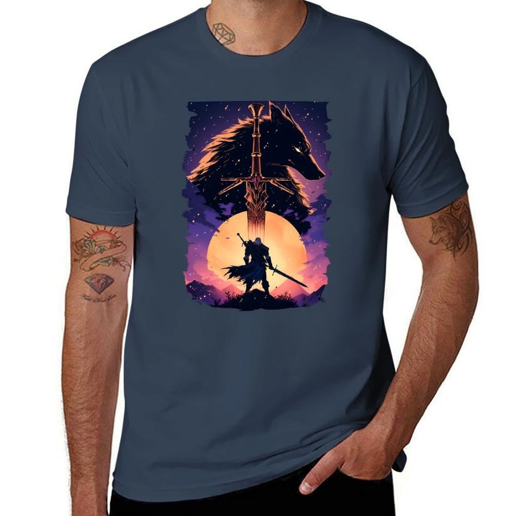 Lone Wolf by the Moonlight - Witcher T-Shirt T Shirt for Man 100 Percent Cotton T Shirt Man Casual T-Shirt