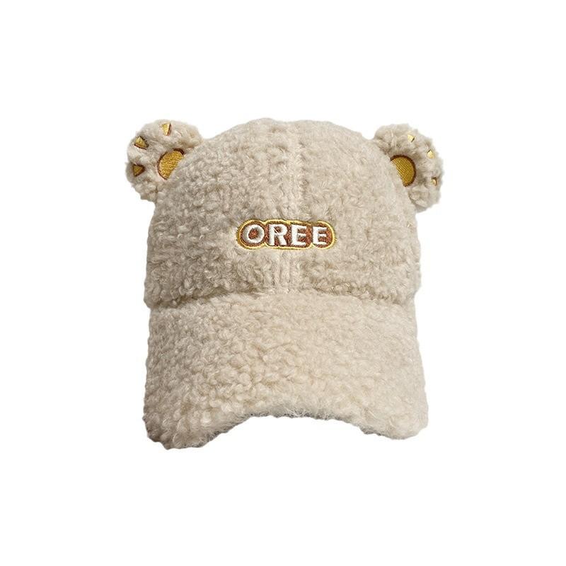 New Hat Women's Winter Cute Bear Baseball Cap Korean Style Trendy Versatile Warm and Face Friendly Lambswool Duck Cap
