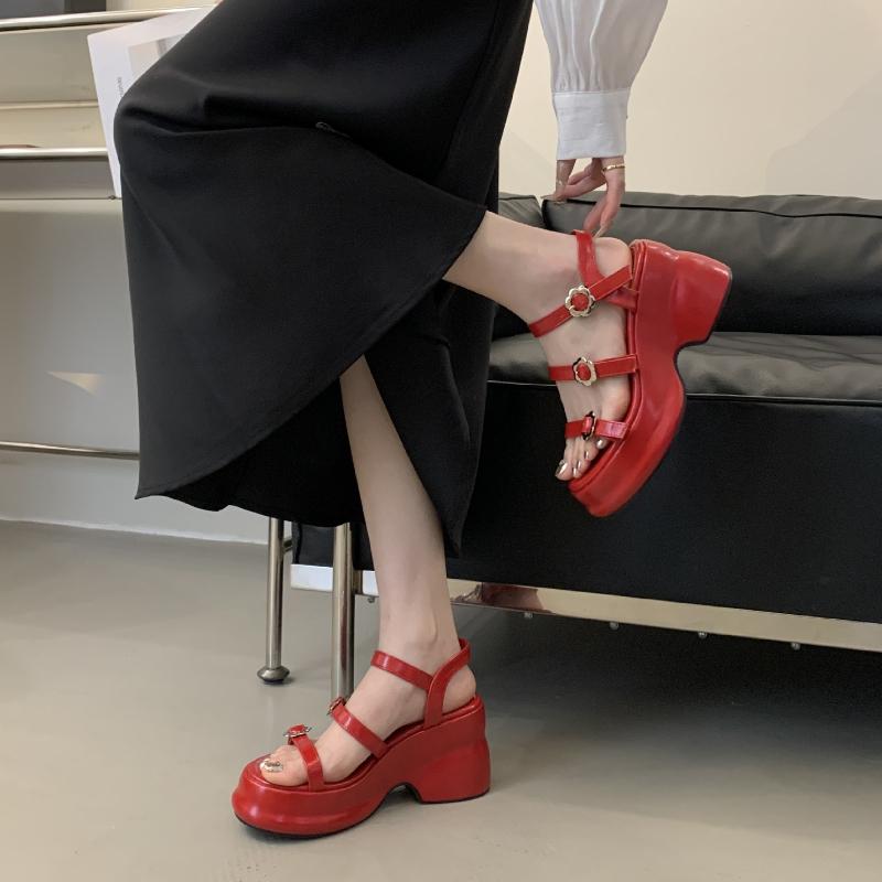 Vintage Narrow Strap Platform Women Sandals Elegant Open Toe Party Women's Designer Shoes Sexy Backless Buckle Women High Heels