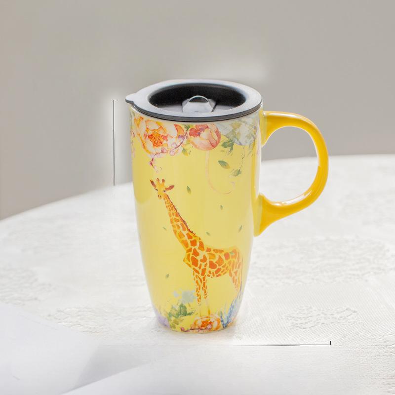 Xianlin Mizhi Tierische Keramiktasse Große Kapazität Wasserbecher mit Deckel Büro Paartasse Solitär Teetasse