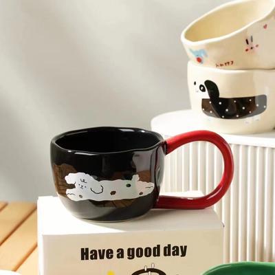Cute Cartoon Ceramic Mug Creative Hand Pinched Irregular Large Handle Coffee Mugs Breakfast Milk Oatmeal Water Cups Couple Gifts