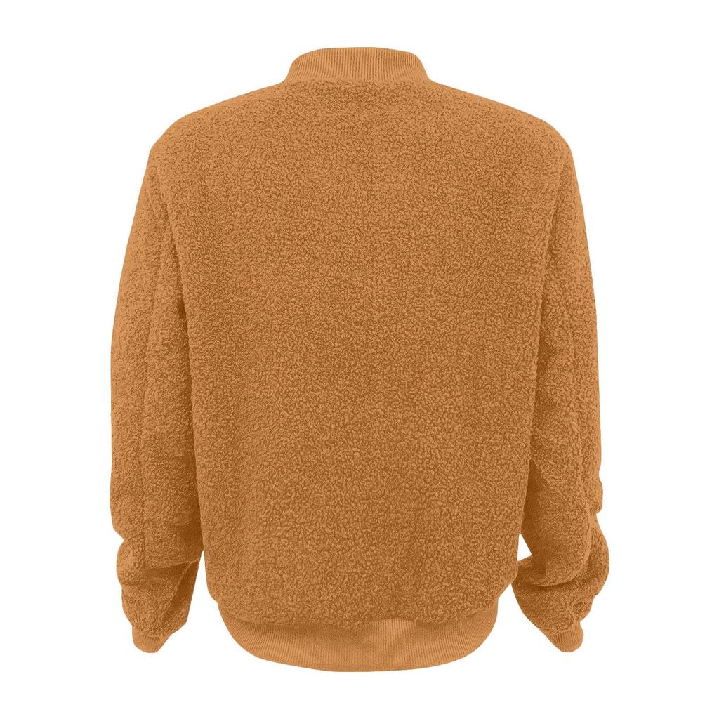 Women's Fashionable Warm Shearling Jacket With Zip-Up Solid Colour Outerwear