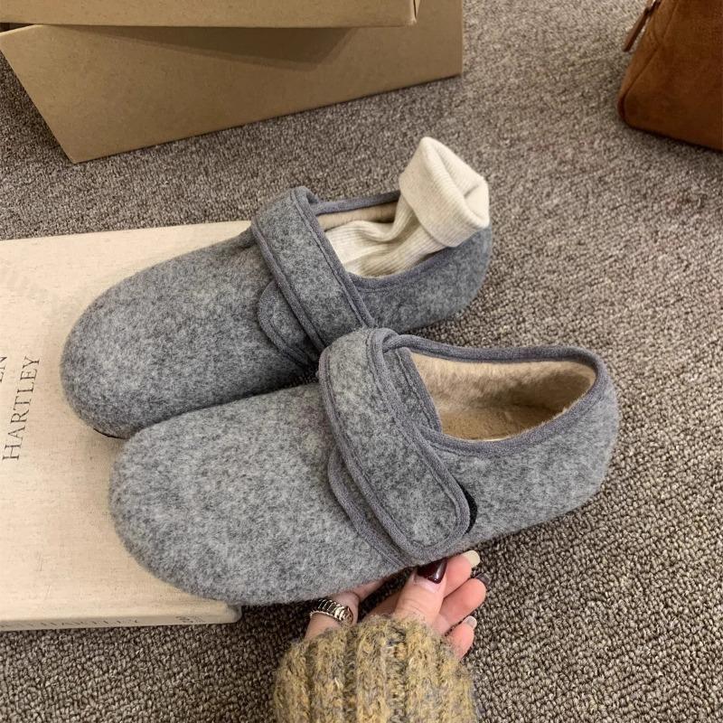 Fashion Concise Retro Low Top Casual Cotton Single Shoes for Women 2025 Autumn Warm Soft Soled Comforatble Versatile Plush Flats Loafers