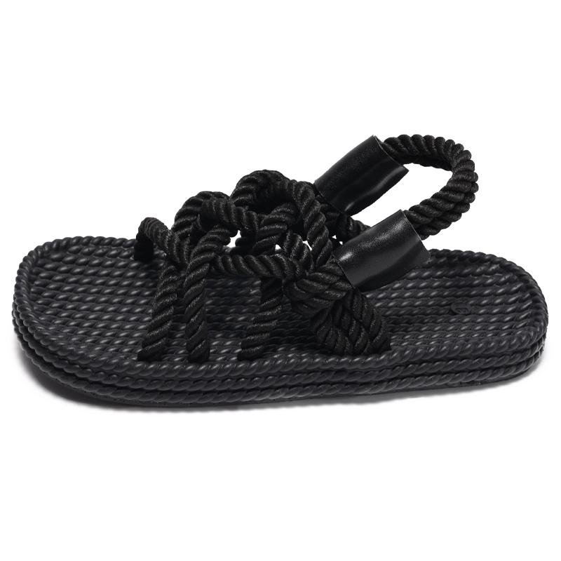 

Roman Beach Sandals Women s New Summer Handmade Hemp Rope Woven Versatile Outside Wear Flat Straw Sandals 36 чёрный